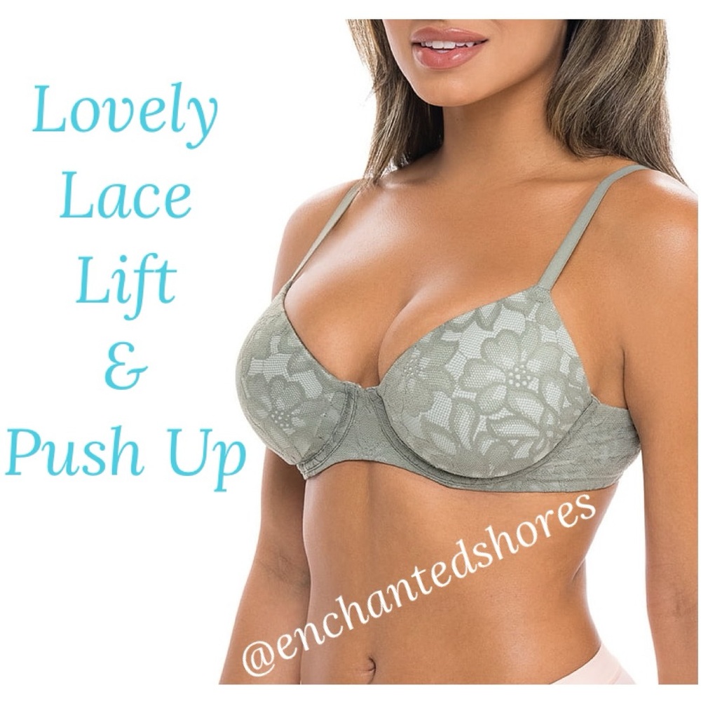 Sexy Lace Natural Lift Bra Push Up Flexible Comfort Wire Soft Mist Green 34C